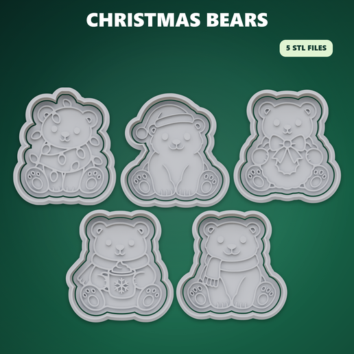 Christmas Bears Cookie Cutter STL – 3D Print Biscuit Mold Set
