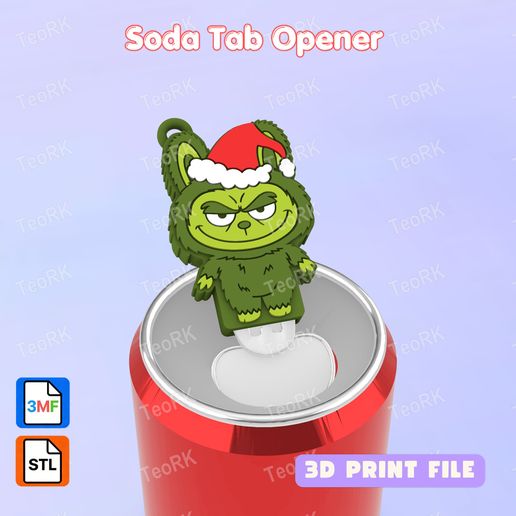 Soda Tab Opener LABUBU CHRISTMAS GRINCH Keychain - STL 3MF pre-painted - Soda can Opener