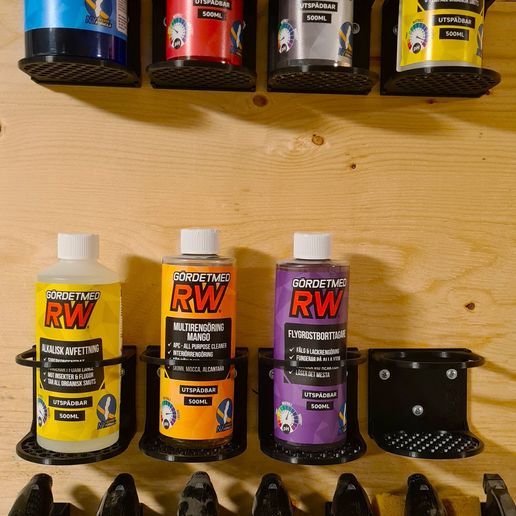 Wall Mounted Car Detailing Bottle Holder – 80mm Max – Precision Fit – 3 Parts – No Support