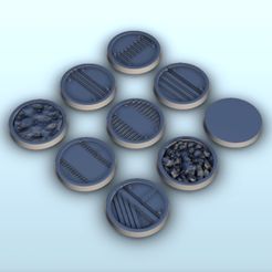 1.jpg STL file Set of nine Sci-Fi rounded bases 1 (+ supported versions) - Scifi Science fiction SF 40k Warhordes Grimdark Confrontation・Template to download and 3D print, Hartolia-Miniatures