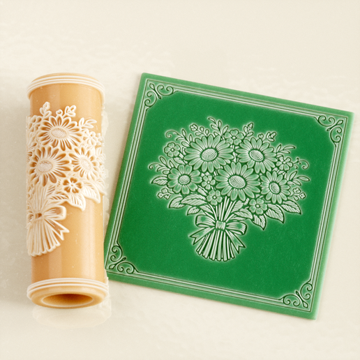 Daisy Bouquet Texture Roller STL File – Wildflower Design for Clay, Pottery & Fondant