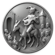 castle-jester-in-coutryard.png Jester riding a donkey coin token wall art