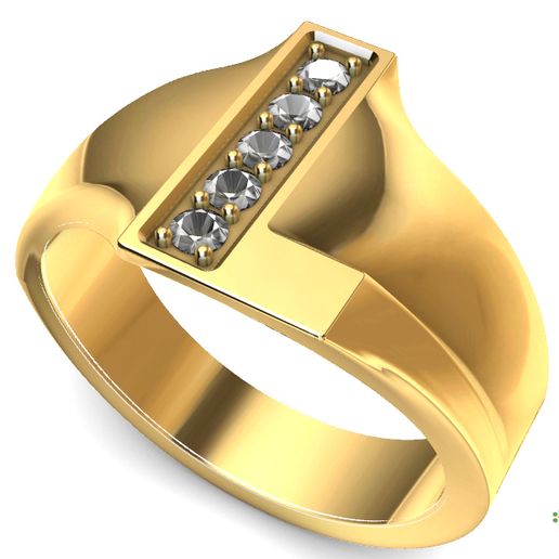 Seal ring with letter L with gems of 2 mm each. 3D model