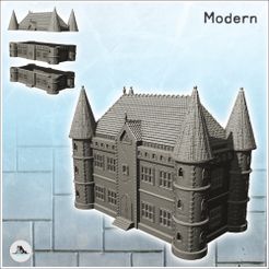 1-PREM.jpg STL file Large modern castle with quadruple corner towers and central entrance (8) - Modern WW2 WW1 World War Diaroma Wargaming RPG・3D print object to download