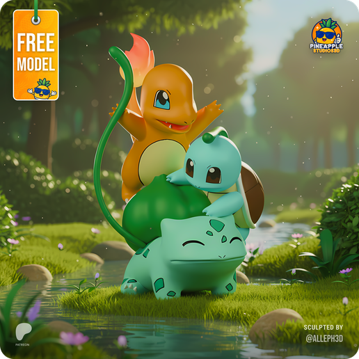 FREE charmander, bulbasaur and squirtle cute diorama