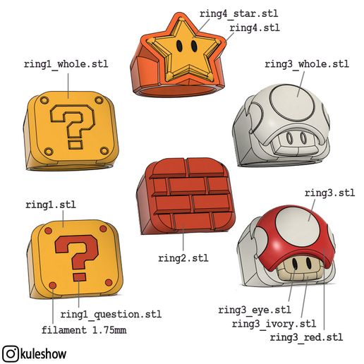 Mario Rings 🍄 🧱🌟・Free STL File for 3D printing・Cults