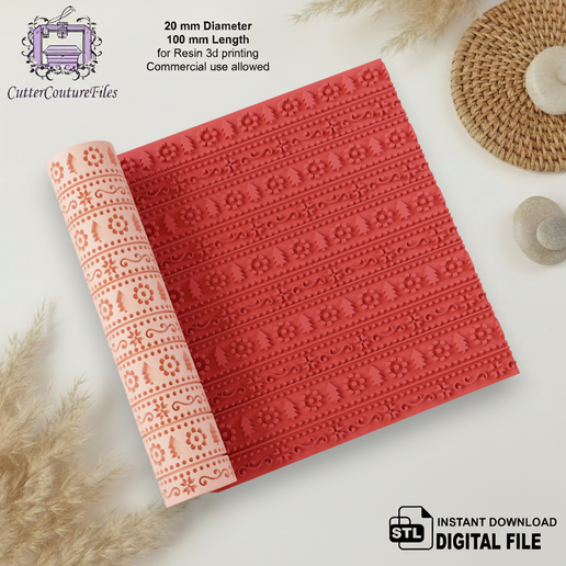 Scandinavian Christmas Texture | Nordic Holiday Pattern Roller | Polymer Clay Emboss Roller (Digital Download) #128