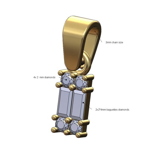 Small rectangular diamond cluster pendant with bail 3D print model 3D model
