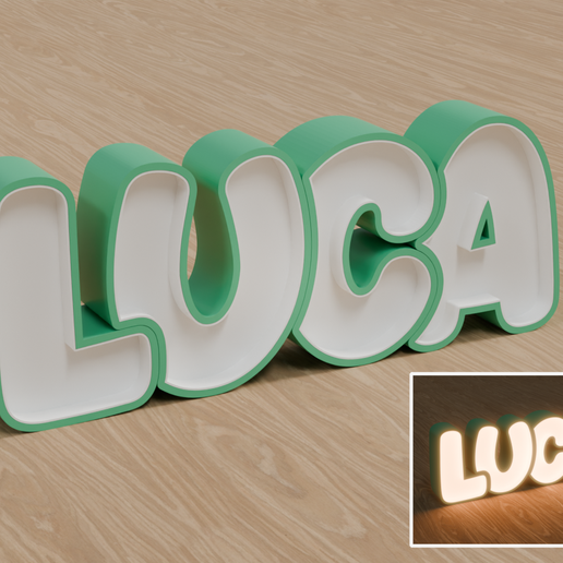 STL Files, Personalized LED Name Lamp "LUCA" - Night Light for Kids Room, Gift for Newborn, Baptism, Birthday