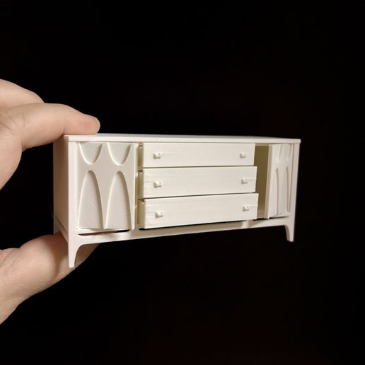 1/12 Scale STL Brasilia Credenza Wardrobe Dresser, 3D Printable Dollhouse Furniture Digital File, Mid-Century Modern MCM Miniature, Sideboard Cabinet