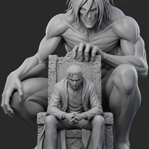 Eren Yeager Attack Titan on Throne Diorama Attack on Titan 3D Printable Model FDM