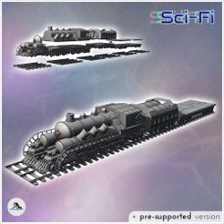 1-PREM.jpg Steampunk train on double tracks with steam locomotive and trailer carriage (12) - Future Sci-Fi SF Post apocalyptic Tabletop Scifi 28mm 15mm 20mm Modern