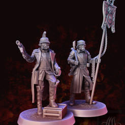 RENDER_Face.png OBJ file Death Korps - officer and flag bearer [pre-supported]・3D printing template to download