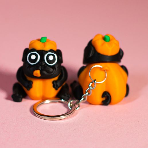 🎃 Articulated 3D Printed Toy & Keychain – Pug Pumpkin – Halloween Edition - 3D model önizlemesi