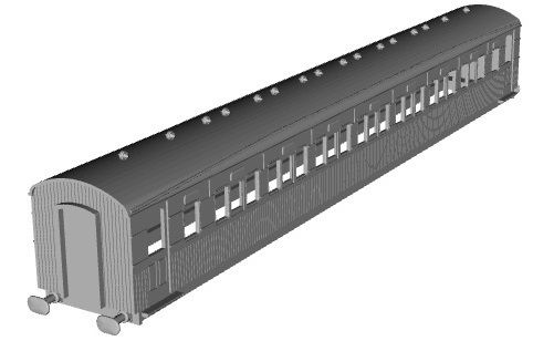 SECR /SR Continental Corridor 2nd class coach 1/76 scale 3D model