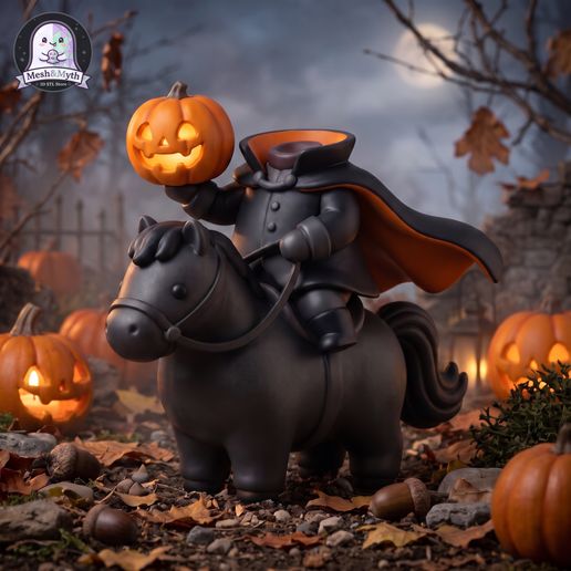 Cute Chibi Headless Horseman with Pumpkin - Halloween Figurine
