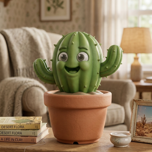 Stylized Kawaii Cactus Desk Companion