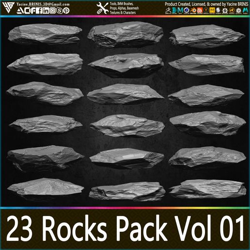 🪨 Pack Of 23 Rocks Volume 01・ 3D File for 3D printing・Cults