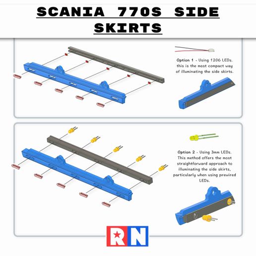 Déflecteur Jupe Latérale Avec LED Pour Camion RC Tamiya SCANIA 770S 4X2 - Échelle 1:14 - Accessoire Blanc En Plastique