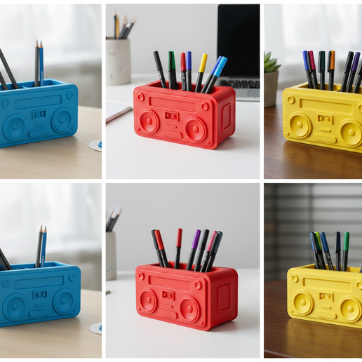 Retro Audio Player Pen Holder STL – Vintage Cassette Desk Organizer, Boombox Pencil Holder, 3D Printable Office Storage