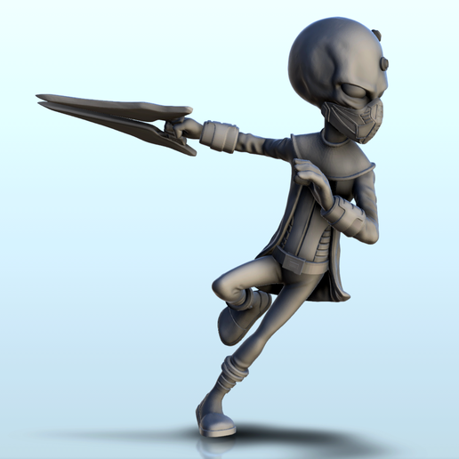 Alien running soldier with mask and sword (31) (+ pre-supported version & rounded base) - SF Warhordes ET extraterrest Confrontation