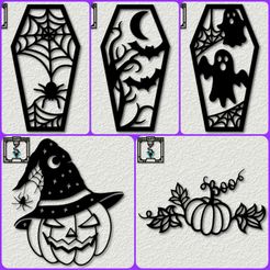 20230903_013520.jpg STL file Halloween Pack of 5 Wall Art Halloween Wall Decor 2d Art Set・3D printer design to download