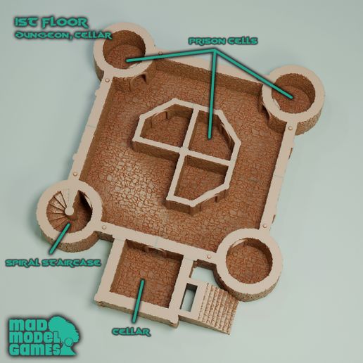 Castle-Keep-1st-Floor-Web.jpg Castle - Norman Keep, DND scenery, medieval building, fantasy architecture, wargame scenery, 28mm and 32mm scale