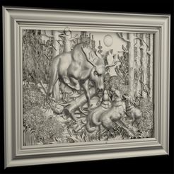 Elk_Dogs.jpg Fichier STL élan et chiens pour CNC, Modèle 3D STL, Graveur CNC, Artcam, Aspire, Fichiers CNC, Bois, Art, Décoration murale, V-Carve・Modèle à télécharger et à imprimer en 3D