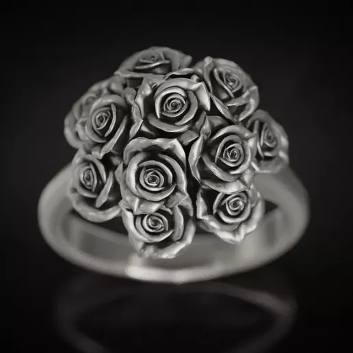 🌹 Floral Rose Cluster Ring・ 3D File for 3D printing・Cults