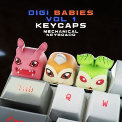 BARBIES ee ee MECHANICAL KEYBOARD STL file Digi Babies Vol I - Digimon keycap collection - mechanical keyboard・3D printable model to download