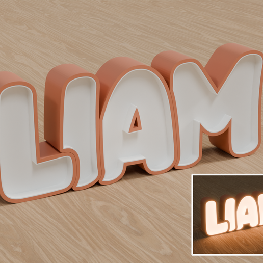 STL Files, Personalized LED Name Lamp "LIAM" - Night Light for Kids Room, Gift for Newborn, Baptism, Birthday