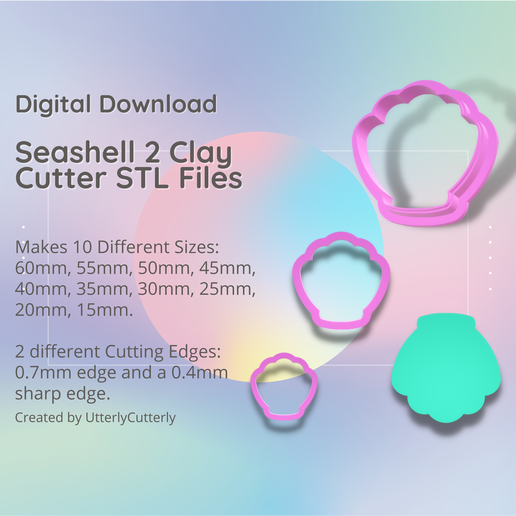 Seashell 2 Clay Cutter - Mermaid STL Digital File Download- 10 sizes and 2 Cutter Versions 3D model