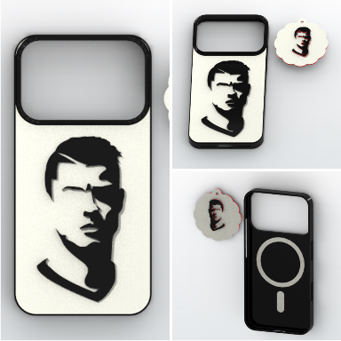 Athletic Football Star Silhouette Dual Layer Phone Case with Keychain Bundle for iPhone