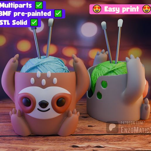 cute sloth - Crochet Yarn Bowl - 3MF, STL - Multiparts