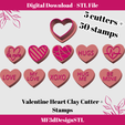 1.png Valentine Heart Cutter and Stamp, Polymer Clay Cutter, 5 Sizes, 50 Clay Stamps, 5 Clay Cutters, Set
