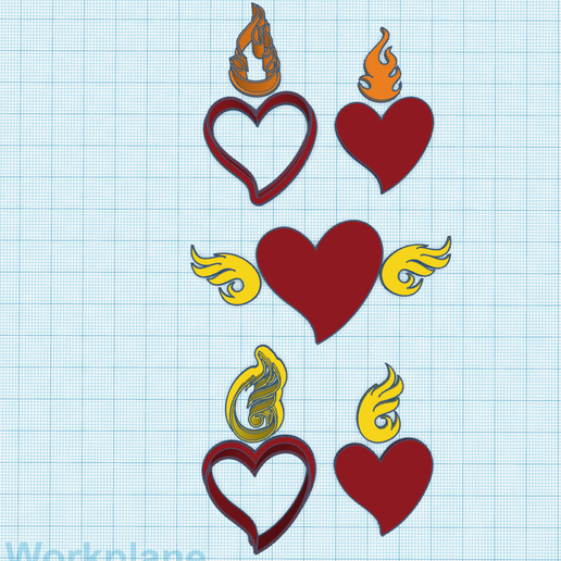 Love symbol, Valentine, Sacred Heart cutter, Heart with angel wings, cutter,  stamp, Cookie cutter, Polymer Clay Cutter, Embross, Potery SET 3 models 3D model