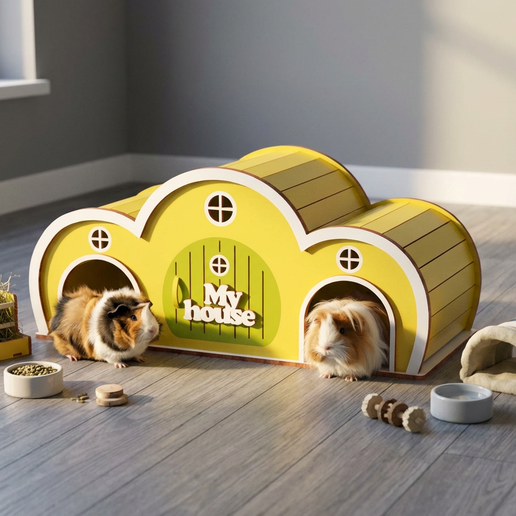 Guinea Pig & Rabbit Hutch – Wooden Burrow Castle House, Laser Cut Files (SVG, DXF, AI, PDF)