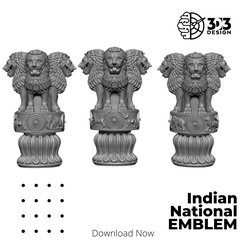 4.png STL file Indian National Emblem The Lion Emblem Ashok Stambh・3D printing idea to download, 3d3design