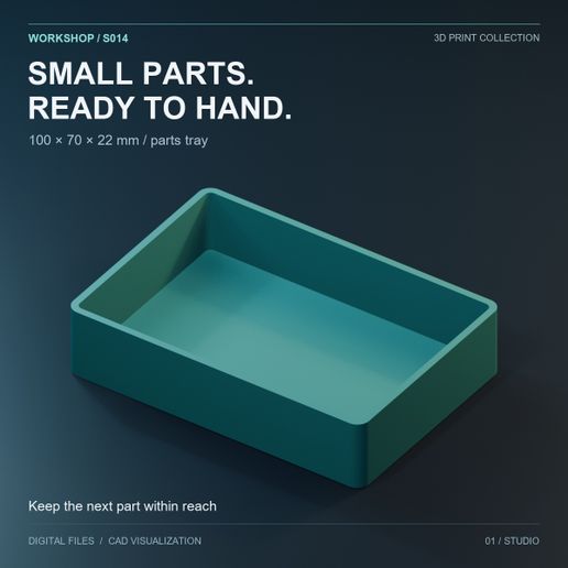 100 x 70 mm Workbench Parts Tray — STL + OpenSCAD