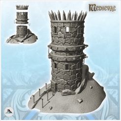 1.jpg STL file Stone tower bristling with logs with door and torchlight access path (12) - DnD Wargaming Medieval War of the Rose Saga・3D printer model to download