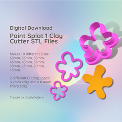 Cover-7.png 3D file Paint Splat 1 Clay Cutter - Hand drawn Flower STL Digital File Download- 10 sizes and 2 Earring Cutter Versions, cookie cutter・3D print object to download