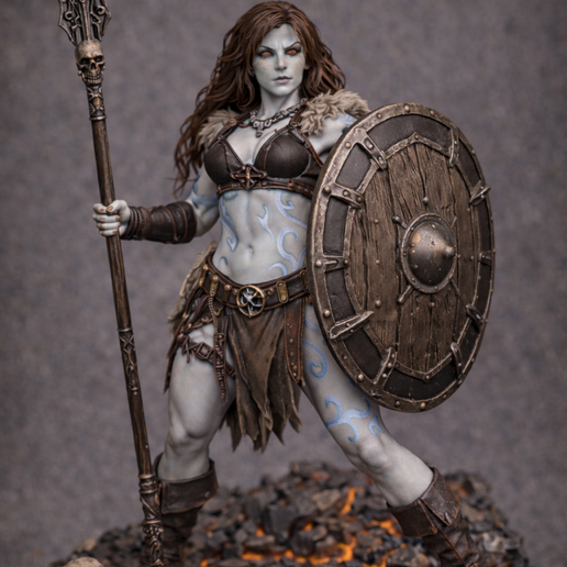 Nordic Shieldmaiden with Spear – 40mm Fantasy Miniature STL