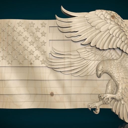 American Eagle with Flag 3D STL File – USA Patriotic Relief for CNC and 3D Printing