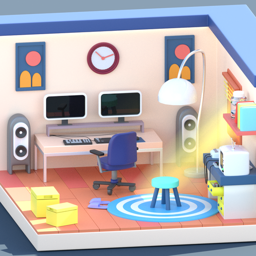 Habiitacion3.png "Low Poly Isometric Room - Set complet de bureau et d'accessoires".