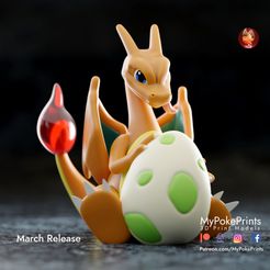 EASTER-CHAR-Col-1-copy.jpg 3D-Datei Charizard mit Ei - niedliches vorgestütztes Modell・3D-druckbare Vorlage zum herunterladen