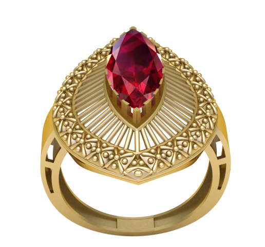 oyal Marquise Ruby Ring - 3D Printable Jewelry STL - Vintage Architectural Statement Ring
