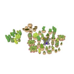 Potted-Cacti-complete-set.jpg STL-Datei Kleinwüchsige Kakteen・3D-Druckvorlage zum Herunterladen, BitsBlitzDesigns