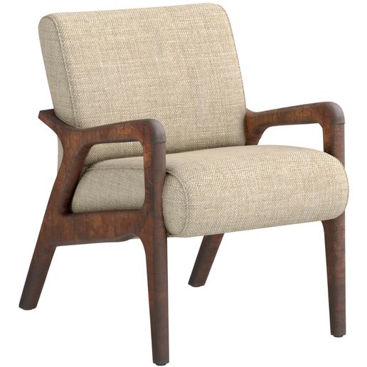 Modern armchair with a wooden frame and beige fabric upholstery 3D model
