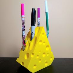 Cheezy-Pen-Holder.jpg Free STL file "Cheezy Pen Holder" - (shhh its about cheese heads) - Read Description・3D print model to download