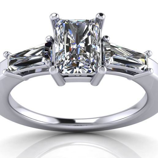 Solitaire Engagement Ring - Emerald Cut and Tapered Baguettes 3D model